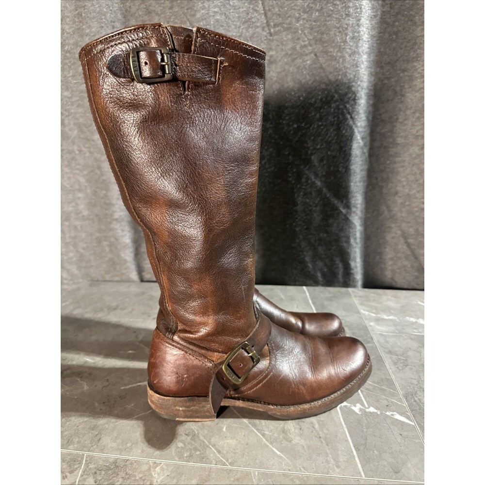 Frye Veronica Slouch' 2 Buckle Boots Dark Brown Leather Size 8.5 B B15